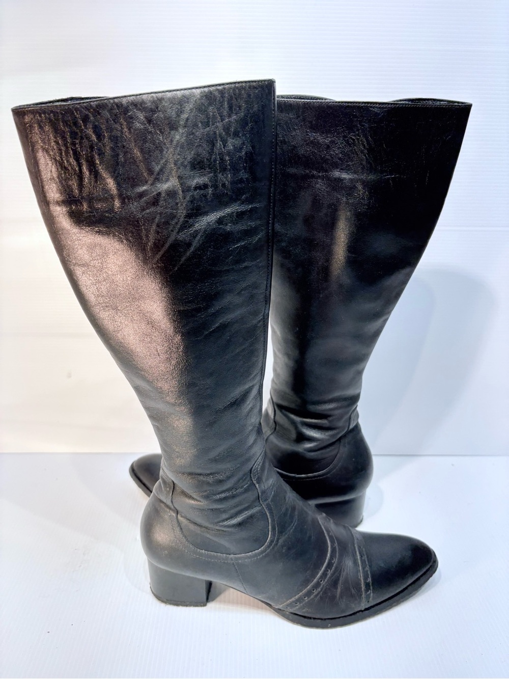 Vintage BARRACUDA Black Leather Knee-High Boots - Women's Size 7.5 (EU 38)